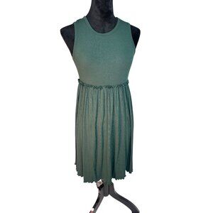 Lyaner Green Ribbed Knit Babydoll Midi Dress Sleeveless Size M
